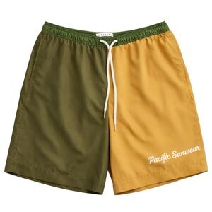 PacSun Colorblock Trunks Men’s Small Olive Green Mustard Yellow Board Shorts